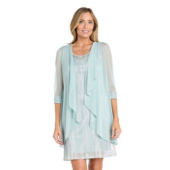 Women's R&M Richards 2 pc Metallic Crinkle Jacket & Dress Set