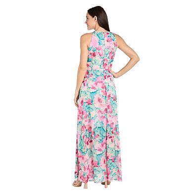 Women's R&M Richards Long Halter Floral Printed Chiffon Dress