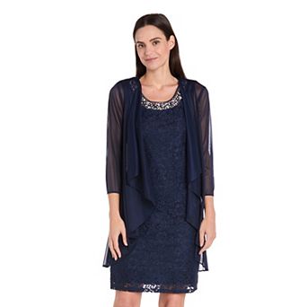 Women's R&M Richards 2 pc Lace & Matte Jersey Jacket & Dress Set