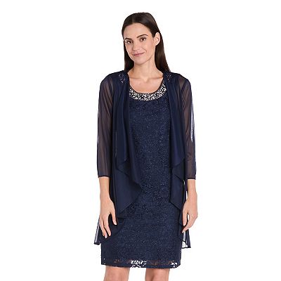 jersey jacket dress Women's R&M Richards 2-Piece Lace & Matte Jersey Jacket & Dress Set