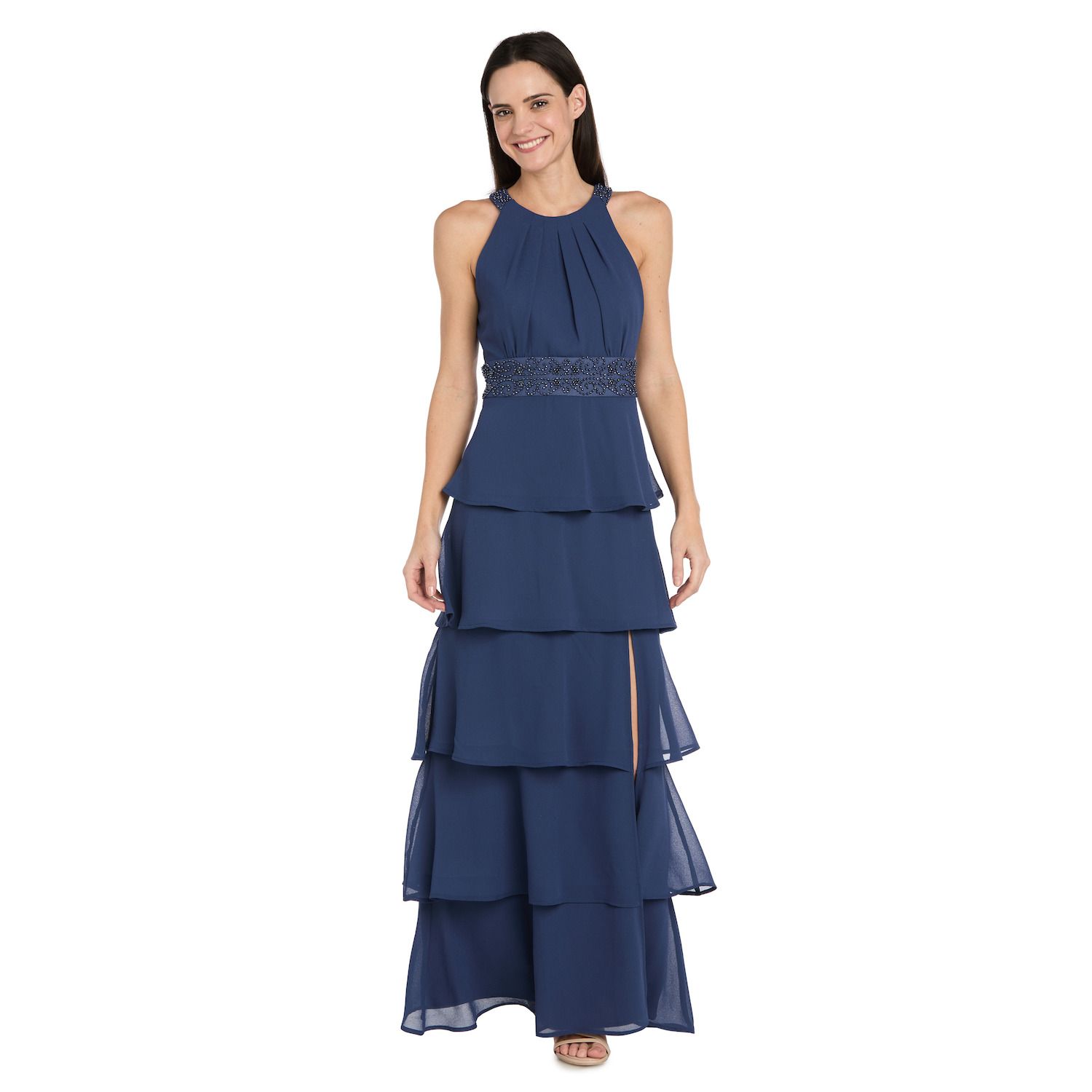 Женские платья R&M Richards Halter Neck Beaded Detail Tiered Dress