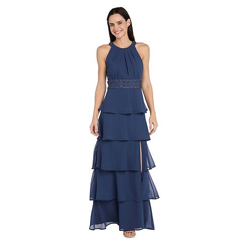 Женские платья R&M Women's R&M Richards Halter Neck Beaded Detail Tiered Dress