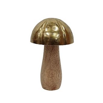 Everyday Decor Brass & Wood Mushroom Table Decor