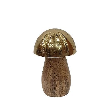 Everyday Decor Brass & Wood Mushroom Table Decor