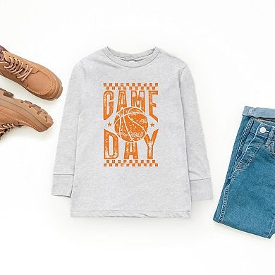 Basketball Game Day Checkered Distressed - Youth Long Sleeve Graphic T-Shirt