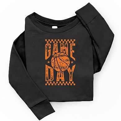 Basketball Game Day Checkered Distressed - Youth Long Sleeve Graphic T-Shirt