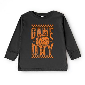 Basketball Game Day Checkered Distressed - Youth Long Sleeve Graphic T-Shirt