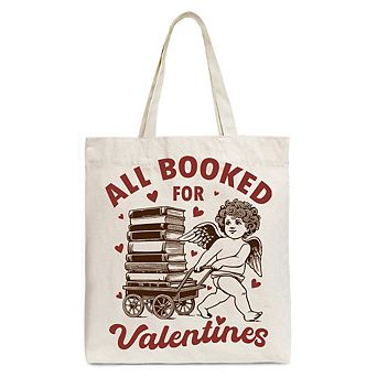 All Booked For Valentines Cupid Canvas Tote Bag, Vintage Funny Bookworm Gift