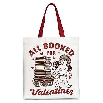 All Booked For Valentines Cupid Canvas Tote Bag, Vintage Funny Bookworm Gift