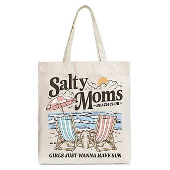 Salty Moms Beach Club Canvas Tote Bag, Retro Summer Gift for Ocean Loving Mothers