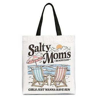 Salty Moms Beach Club Canvas Tote Bag, Retro Summer Gift for Ocean Loving Mothers