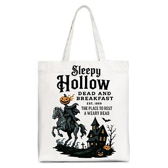 Headless Horseman Sleepy Hollow Halloween Canvas Tote Bag, Dead and Breakfast Retro Gift