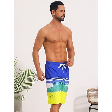 Colorblock Striped Swimming Shorts for Men's Vacation Surfing Board Shorts