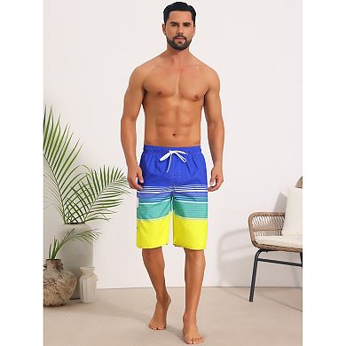 Colorblock Striped Swimming Shorts for Men's Vacation Surfing Board Shorts