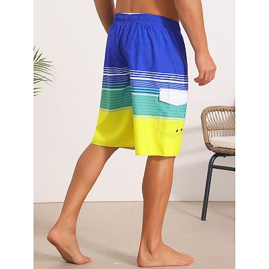 Colorblock Striped Swimming Shorts for Men's Vacation Surfing Board Shorts