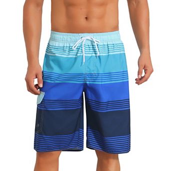 Colorblock Striped Swimming Shorts for Men's Adjustable Drawstring Vacation Surfing Board Shorts