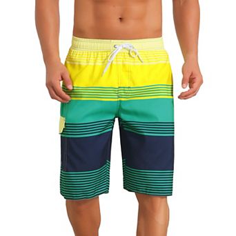 Colorblock Striped Swimming Shorts for Men's Adjustable Drawstring Vacation Surfing Board Shorts