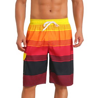 Colorblock Striped Swimming Shorts for Men's Vacation Surfing Board Shorts