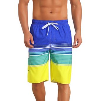 Colorblock Striped Swimming Shorts for Men's Vacation Surfing Board Shorts