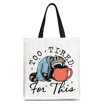 Too Tired For This Funny Raccoon Canvas Tote Bag, Retro Snarky Coffee Printed Gift Bag