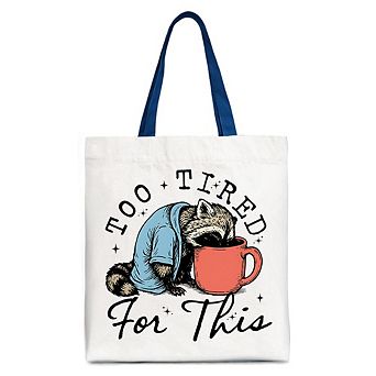 Too Tired For This Funny Raccoon Canvas Tote Bag, Retro Snarky Coffee Printed Gift Bag