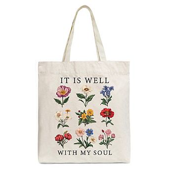 It Is Well With My Soul Christian Floral Canvas Tote Bag, Gift With Bible Verse Design