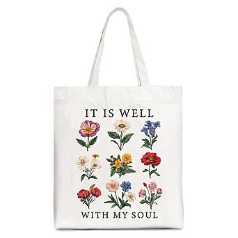 It Is Well With My Soul Christian Floral Canvas Tote Bag, Gift With Bible Verse Design