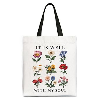 It Is Well With My Soul Christian Floral Canvas Tote Bag, Gift With Bible Verse Design