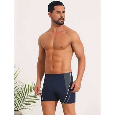 Color Block Swimwear Shorts for Men's Adjustable Drawstring Pool Swimming Shorts
