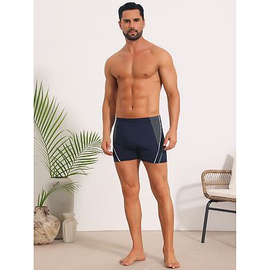 Color Block Swimwear Shorts for Men's Adjustable Drawstring Pool Swimming Shorts