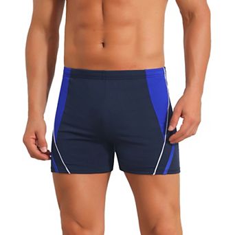 Color Block Swimwear Shorts for Men's Adjustable Drawstring Pool Swimming Shorts