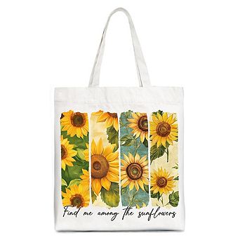 Find Me Among the Sunflowers Floral Canvas Tote Bag, Trendy Women Gift