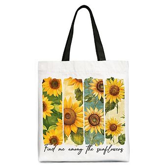 Find Me Among the Sunflowers Floral Canvas Tote Bag, Trendy Women Gift