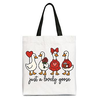 Just a Lovely Goose Valentine Canvas Tote Bag, Coquette Cute Love Printed Gift Bag