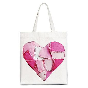 Patchwork-Style Pink Heart Canvas Tote Bag, Vintage Valentine Coquette Love Printed Gift Bag