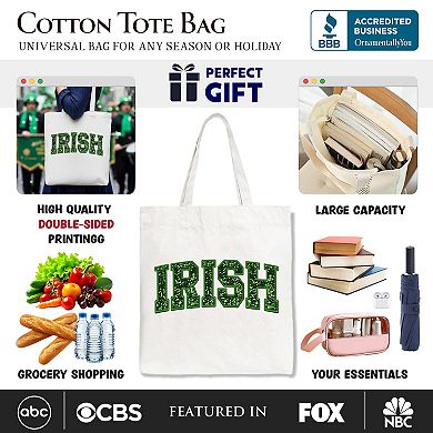Irish Sequin Imitation Canvas Tote Bag, Festive St Patricks Day Gift Bag