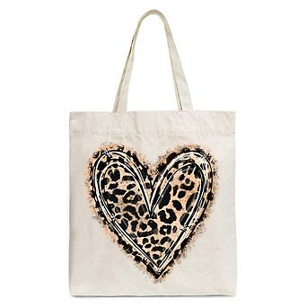 Leopard Heart Valentine Canvas Tote Bag, Love Design Shopper