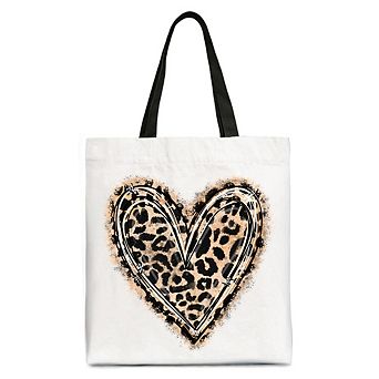 Leopard Heart Valentine Canvas Tote Bag, Love Design Shopper