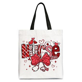 Valentine Nurse Coquette Bow Canvas Tote Bag, Cupid Favorits Nurse Work Shopper