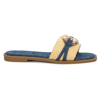 Yoki Orelia-25 Women's Raffia Square Toe Slide Sandals