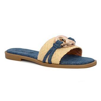 Yoki Orelia-25 Women's Raffia Square Toe Slide Sandals