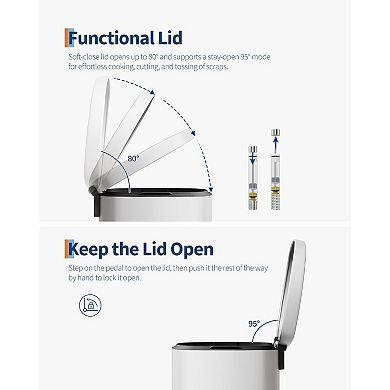 13 gal+2.6 gal Stainless Steel Trash Can Set, Step-on Trash Bin with Inner Bucket