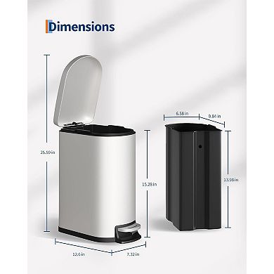 13 gal+2.6 gal Stainless Steel Trash Can Set, Step-on Trash Bin with Inner Bucket