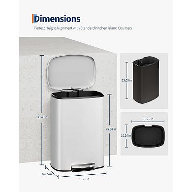 13 gal+2.6 gal Stainless Steel Trash Can Set, Step-on Trash Bin with Inner Bucket