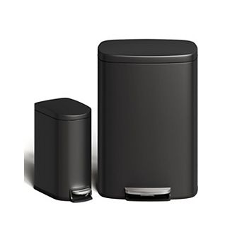 13 gal+2.6 gal Stainless Steel Trash Can Set, Step-on Trash Bin with Inner Bucket