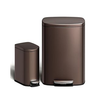 13 gal+2.6 gal Stainless Steel Trash Can Set, Step-on Trash Bin with Inner Bucket