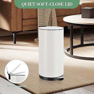 8 Gallon Step Trash Can, Round Bathroom Garbage Can with Lid and Foot Pedal, with Inner Bucket