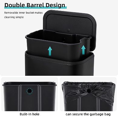 5.3 Gal Trash Can with Lid,Stainless Steel Garbage Can with Foot Pedal,Removable Inner Bucket