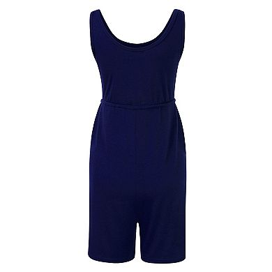 Women's Maternity Jumpsuit Sleeveless Scoop Neck Romper with Adjustable Waist Belt