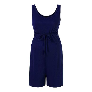 Women's Maternity Jumpsuit Sleeveless Scoop Neck Romper with Adjustable Waist Belt